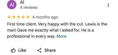 Five-star Google review 2 for Danny Barber Shop