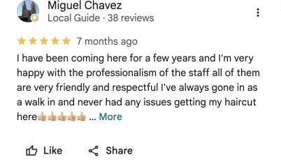 Five-star Google review 3 for Danny Barber Shop