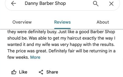 Five-star Google review 4 for Danny Barber Shop