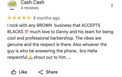 Five-star Google review 5 for Danny Barber Shop