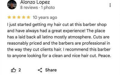 Five-star Google review 10 for Danny Barber Shop