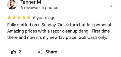 Five-star Google review 13 for Danny Barber Shop