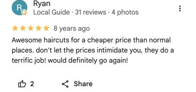 Five-star Google review 15 for Danny Barber Shop